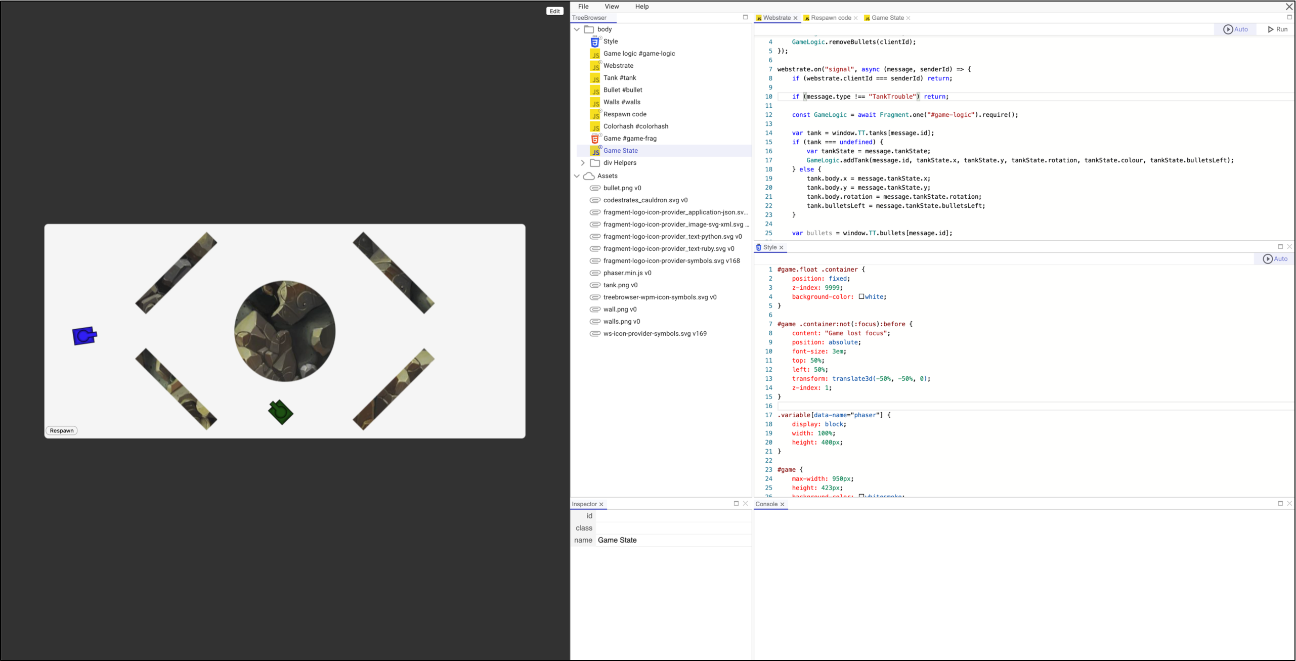 Tank game implemented in Codestrates.